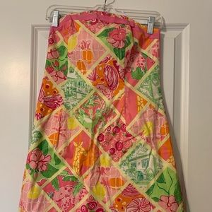 Lilly Pulitzer patchwork strapless dress.